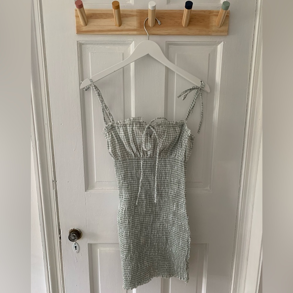Princess Polly Sage Gingham Mini Dress